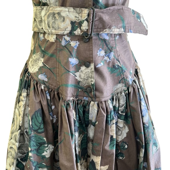 Rhonda Harness Foxy Lady Vintage Taupe/White Floral Cotton Halter Dress 8 - Picture 6 of 17